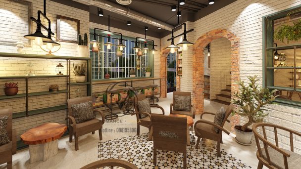 THIẾT KẾ NỘI THẤT CAFE ĐÈN DẦU 60M2 SÀN.