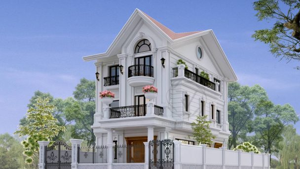 Thiết kế kiến trúc biệt thự đẹp 3 tầng phong cách tân cổ điển